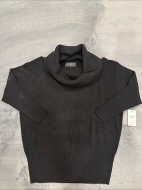 7 For All Mankind Black Off-the-Shoulder Cowl-Neck Sweater